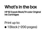 Hp 62 Ink Carts 2-Pkblk/Tri Col Cmy