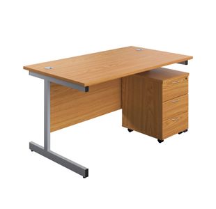 First Desk 3 Drw Ped 1600 Noak/Slv