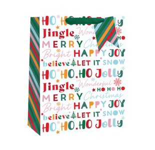Xmas Jolly Text Gift Bag Xl Pk6
