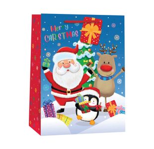 Xmas Santa Snow Scene Bag Large Pk6