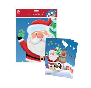 Xmas Plush Santa Sacks Pvc X3 Pk12