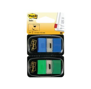Post-It Green/Blue Index 1In Pk2