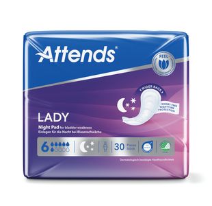 Attends Lady Pad Sz 6 Night Pk30