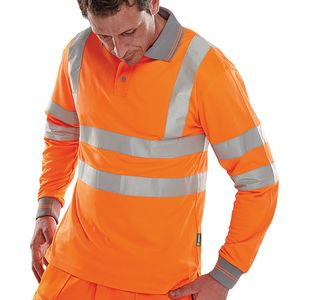 Hi Vis Polo Shirt Lng Sle Orange Lg