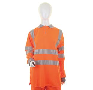 Ladies Hi Vis L/S Polo Orange L