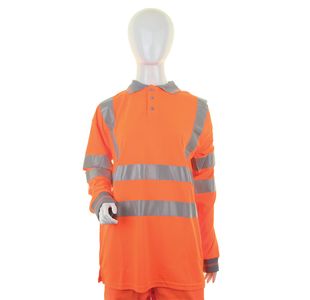 Ladies Hi Vis L/S Polo Orange Xs