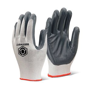 Nitrile P/C Poly Gloves Grey M Pk10