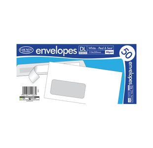 Dl Window Peel/Seal Env X50 Wht Pk20