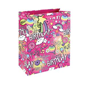 Girly Text Gift Bag Large Pink Pk6