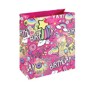 Girly Text Gift Bag Medium Pink Pk6
