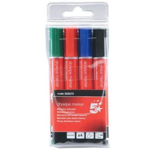 Drywipe Marker Bullet Tip Ast Pk4