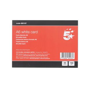 5 Star A6 White Card 160Gsm Pk50
