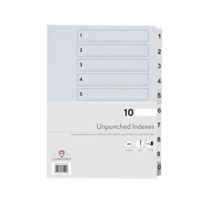 Concord Upchd Index 1-10 A4 Wht Pk10