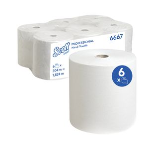 Hand Towel Roll Disp 304M Wht Pk6