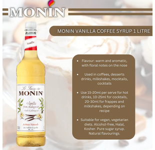 Monin Vanilla Coffee Syrup 1 Litre (Plas