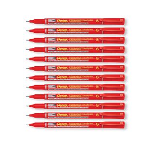 Perm Marker Super Fine Red Pk12