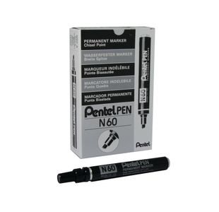 Pentel N60 Chsl Tip Marker Blk Pk12