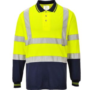 Hi-Vis Contrast Polo L/S Ylw/Navy S