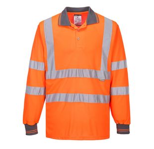 Hi-Vis Polo Shirt L/S Orange 4Xl