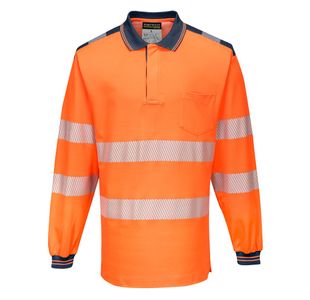 Pw3 Hi-Vis C/C Polo L/S Org/Navy Xxl