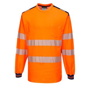 Pw3 Hi-Vis C/C T-Shirt L/S Org/Nvy S