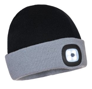 Two Tone Led Rchb Beanie Bk/Gry Pk12