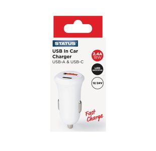 Status In Car Charger Usb A/C White