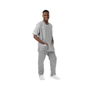 V-Neck Scrub Top Pale Grey/White 2Xl