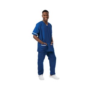 V-Neck Scrub Top Royal Blu/White Xl