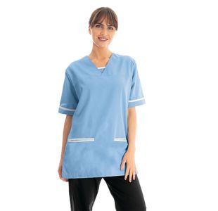 V-Neck Scrub Top Ceil/White 2Xl