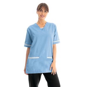 V-Neck Scrub Top Ceil/White Xs