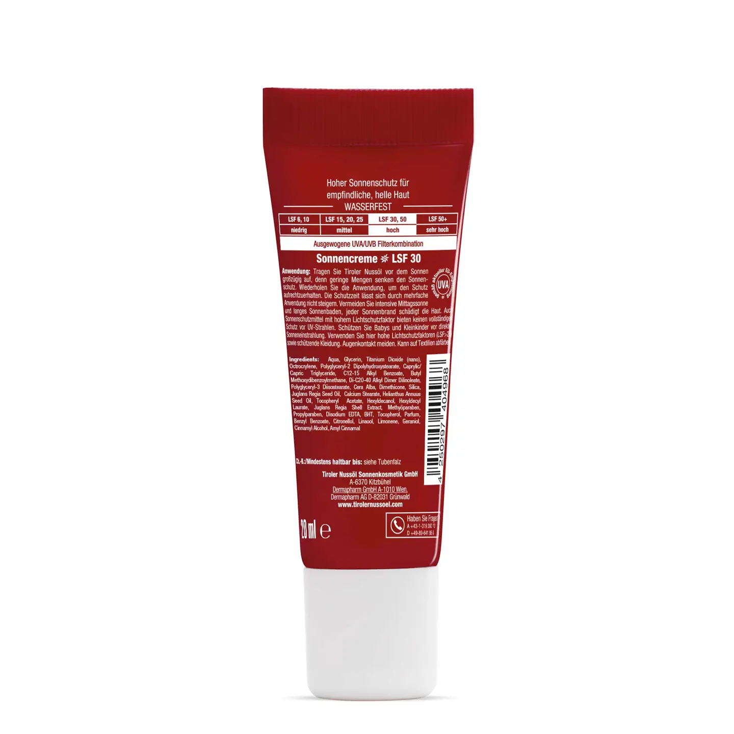 Alpin Sonnencreme Lichtschutzfaktor 30 – Packshot Tube von hinten