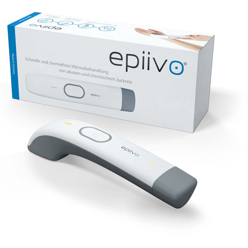 epiivo – Packshot Gerät & Verpackung Packshot des epiivo-Geräts und der dazugehörigen Verpackung.
