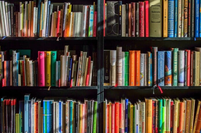 Ein Bücherregal mit vielen bunten Büchern