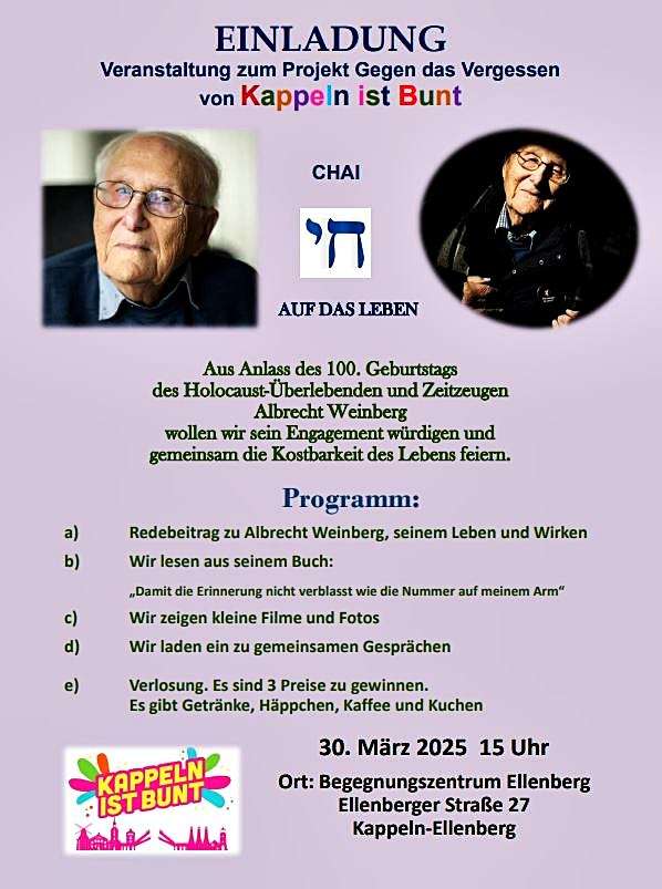 100 jähriger Geburtstag Feier Albrecht Weinberg-Überlebender des Holocaust in Kappeln