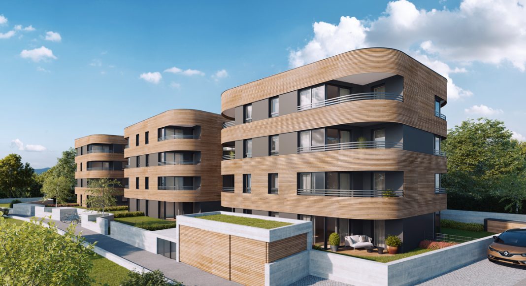 Beim Neubauprojekt DreiGang in Golling verwendet Salzburg Wohnbau Material aus dem Rückbau eines bestehenden Seniorenwohnheims. Visualisierung: Salzburg Wohnbau