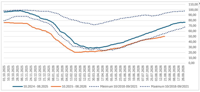 Deutschlands Gasspeicher sind nur knapp zur Hälfte gefüllt. Eine Gasmangellage droht nicht unmittelbar, doch Preis- und Beschaffungsrisiken steigen.
